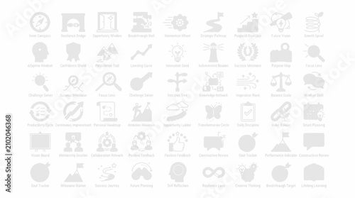 Fotografie Set of outline icons representing various aspects of personal growth and professional development