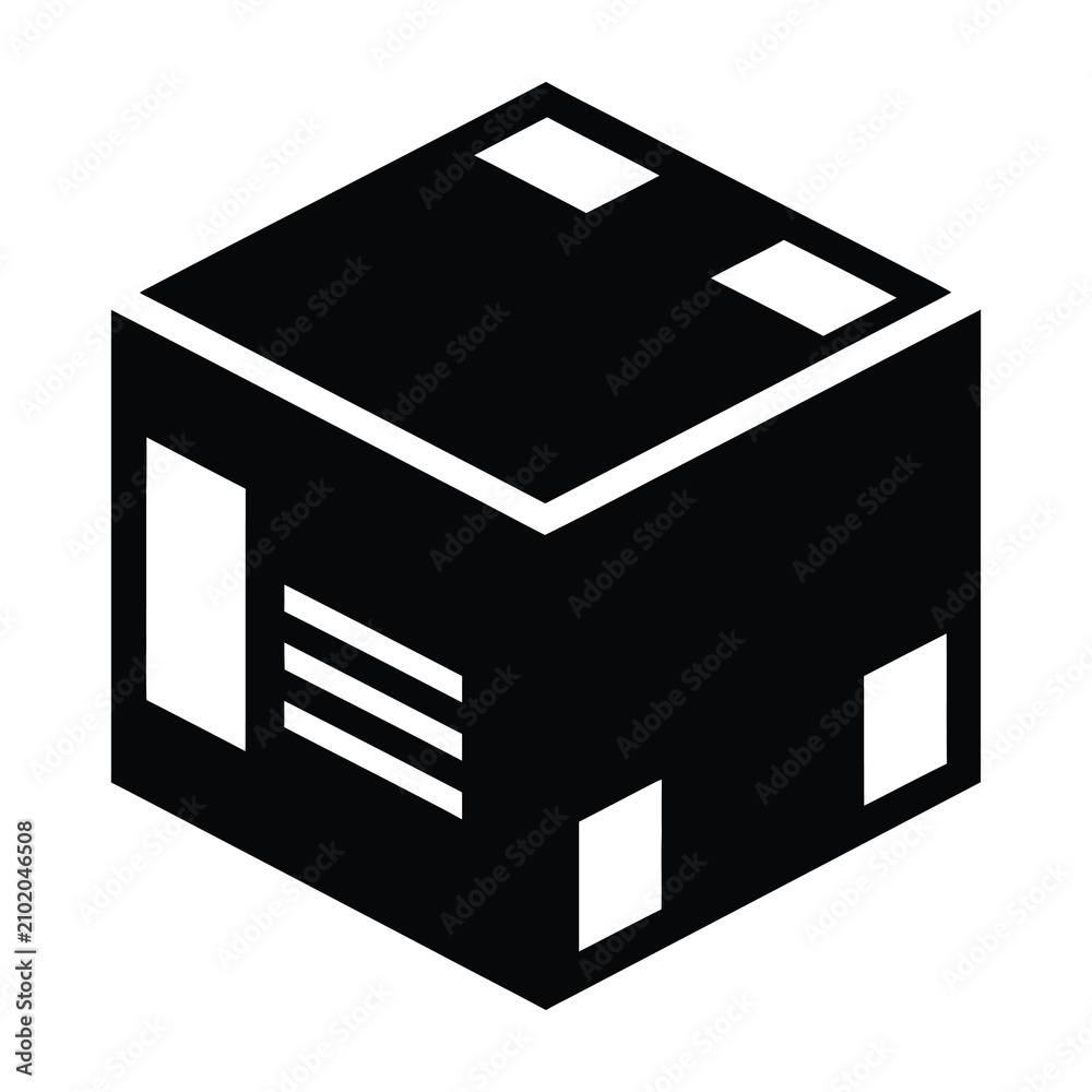 Fototapeta premium Black cube icon with white accents and rectangular cutouts on each side