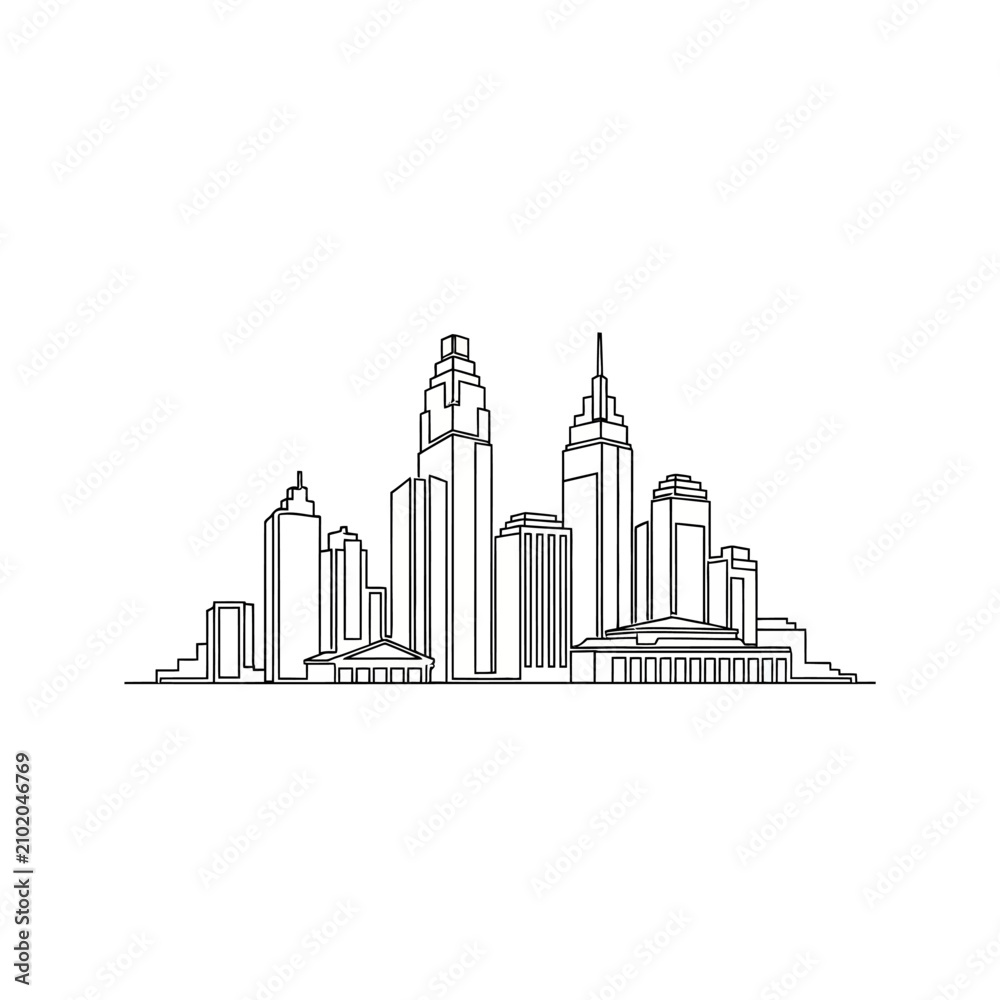 Fototapeta premium Minimalist continuous line drawing of Charlotte city skyline.