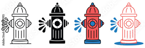 Tableau sur toile fire hydrant icons, silhouette water hydrant symbols for firefighting equipment,
