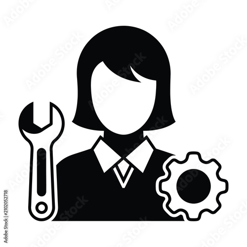Female technician with wrench and gear