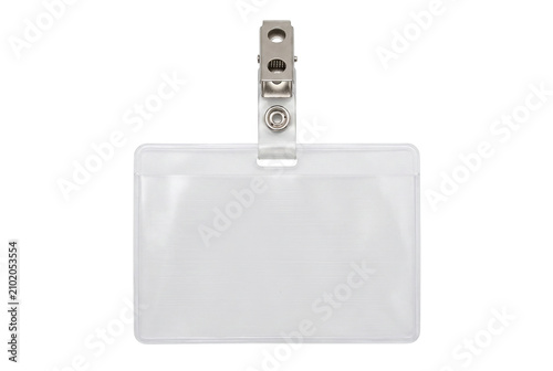 Foto Clear Plastic Identification Name Badge Holder with Metal Clip and Snap Strap