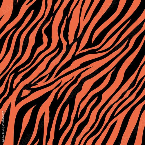 Tangerine Coral and Night Black Zebra Seamless Pattern