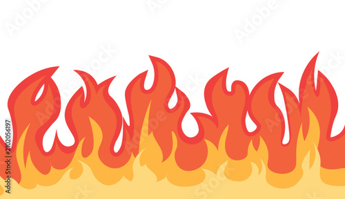 Tableau sur toile Vector flat burning fire in comic book cartoon doodle style, horizontal fire dra