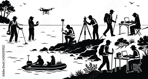 Bild auf Leinwand Scientists conducting field research with modern tools