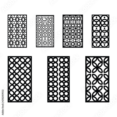 Set of seven black and white seamless floral patterns for design isolated on white background, Vector