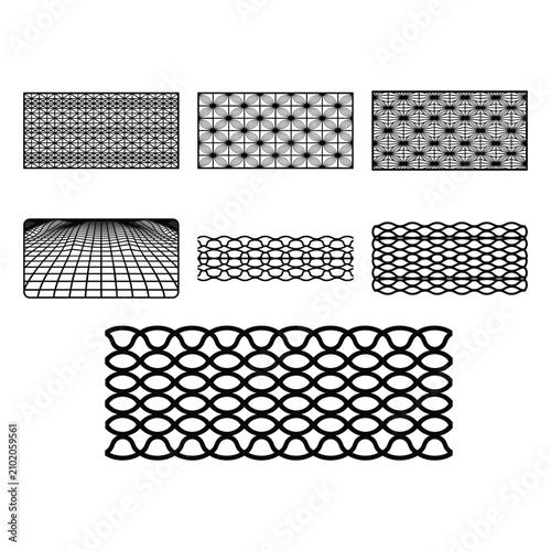 Seamless geometric pattern set with dots and lines in black and white isolated on white background, Vector
