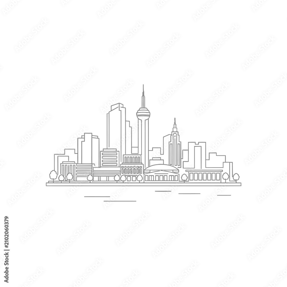 Fototapeta premium Minimalist outline drawing of Dallas Texas city skyline.