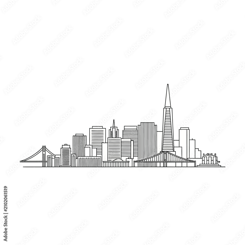 Obraz premium Minimalist San Francisco City Skyline Outline Illustration.