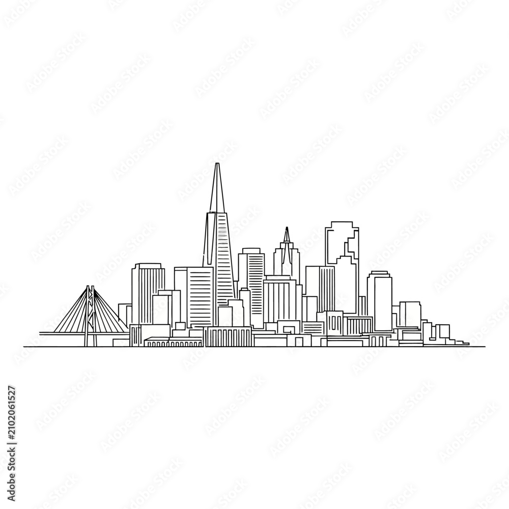 Obraz premium Minimalist San Francisco City Skyline Outline Drawing.