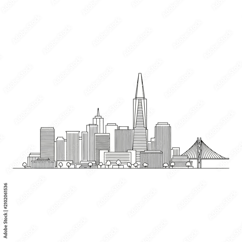 Obraz premium Minimalist San Francisco City Skyline Outline Illustration.