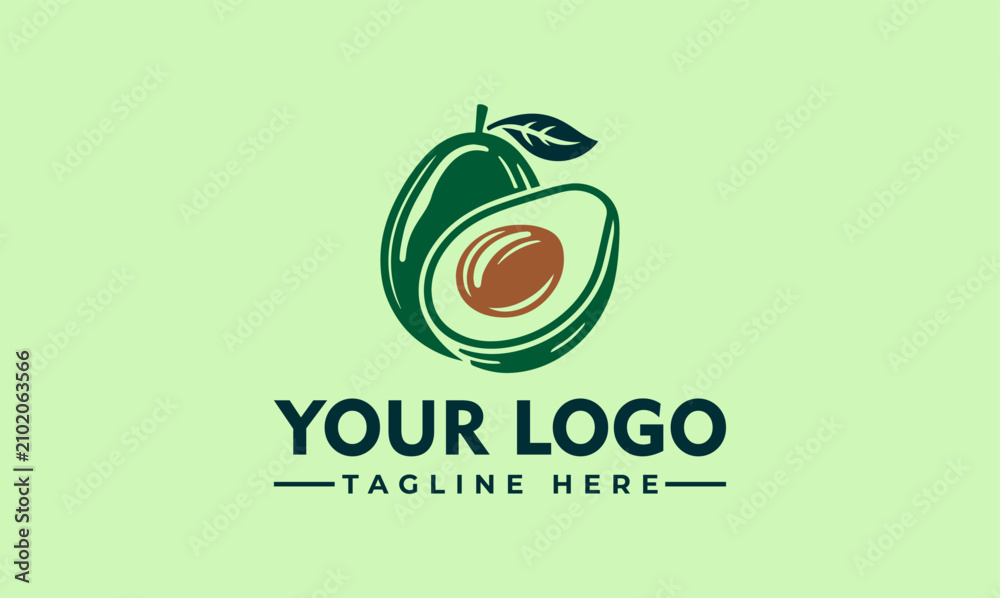 Fototapeta premium Minimalist avocado logo template with seed and leaf vector illustration