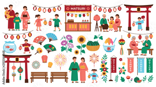 Japanese summer festival celebration and traditional attire.