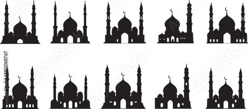 Canvas Print Black silhouette of a mosque with minarets