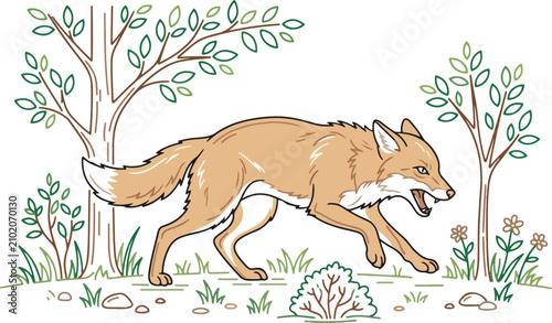 Fotografía High-precision vector illustration of an aggressive red fox prowling in a forest