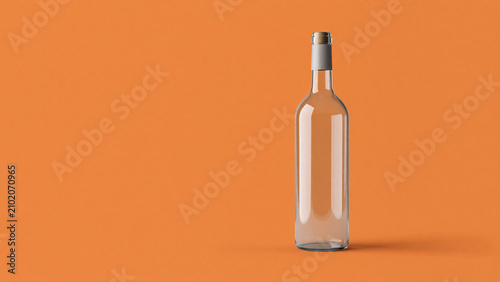 Clear glass bottle on orange background in minimalist style  