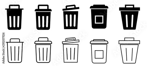trash bin icon set with garbage can waste basket and recycle vector collection
