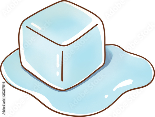 Melting ice cube with water drops cold frozen crystal illustration element