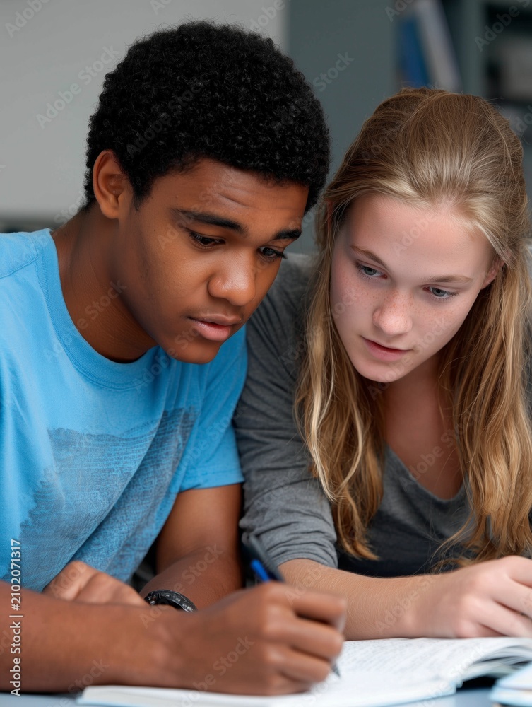 Obraz premium Young students concentrating and learning together during an education session