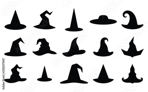 Variety of witch hats silhouettes halloween costume decoration elements
