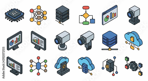 Colorful Isometric Technology Icons Collection.