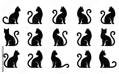 Black cat silhouettes collection diverse poses and styles