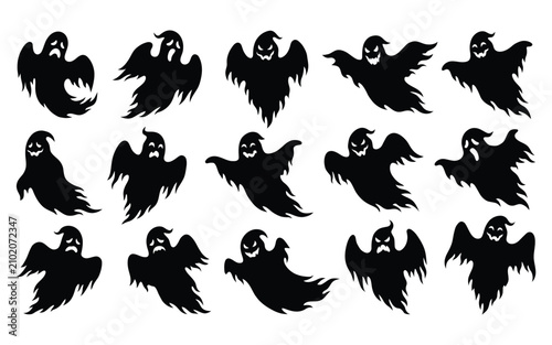 Spooky ghost silhouettes collection for halloween decorations and party supplies