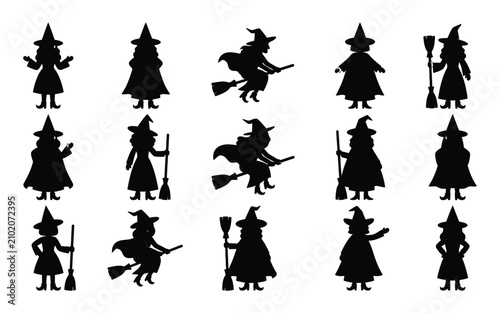 Witch silhouettes collection halloween graphics for design projects