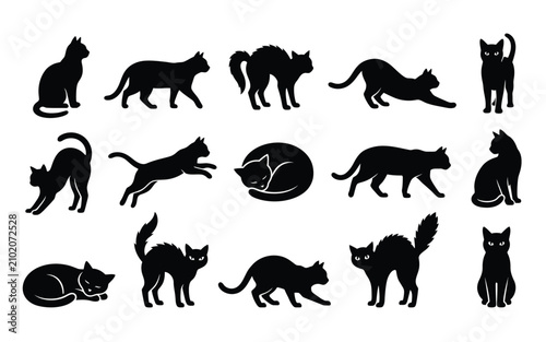 Black cat silhouettes collection diverse poses and styles