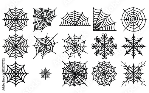 Variety of black spiderweb designs for halloween and gothic projects