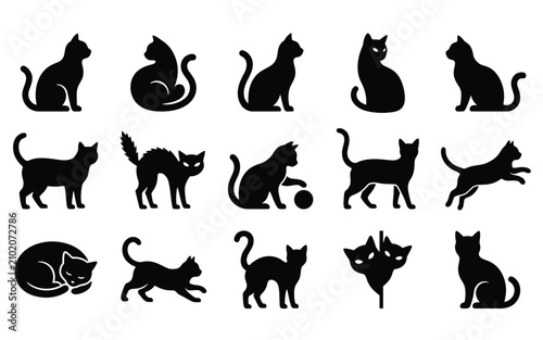 Black cat silhouettes collection diverse poses and styles