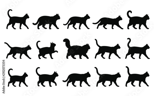 Black cat silhouettes collection diverse poses for graphic design