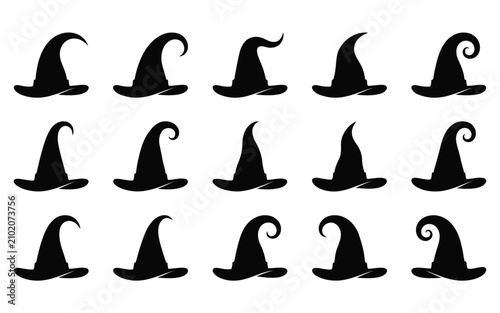 Witch hat collection diverse black silhouette designs for halloween magic themes