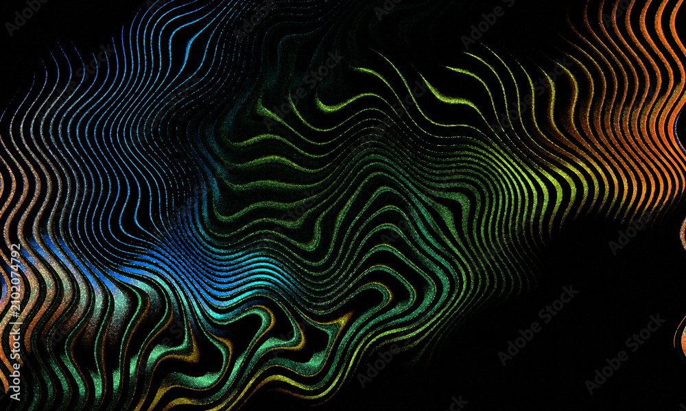 Fototapeta premium Abstract Wavy Particle Lines Background with Blue, Green, Orange Gradients.