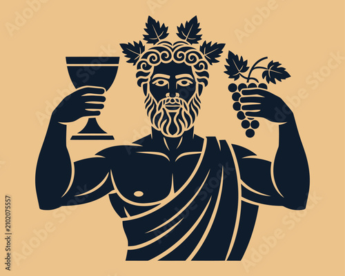 Konstfotografi Roman God of Wine with Goblet and Vine Branch Classical Mythology Vector Illustr