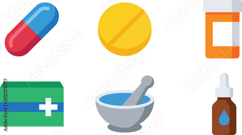 Cuadro en lienzo Pharmacy Objects Flat Icon Set Medication Supplements and Tools