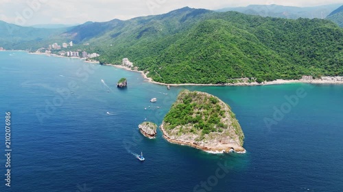 Stunning aerial footage of los arcos national park near puerto vallarta, mexico