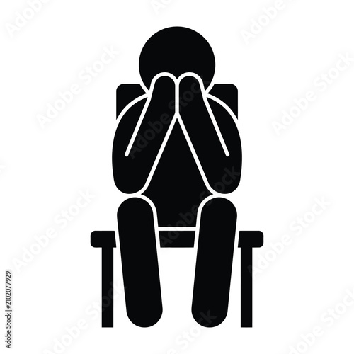 Fotografía Person sitting with hands on face in frustration or despair on chair