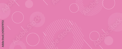 Abstract geometric background with white circles and diagonal lines on pink. Minimalist vector illustration banner with overlapping round shapes for corporate identity or presentation.