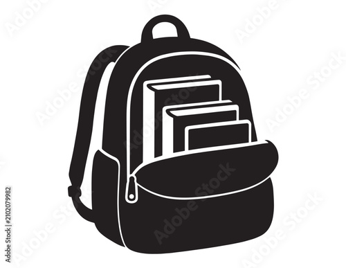 Backpack Silhouette With Books Black And White Graphic Design