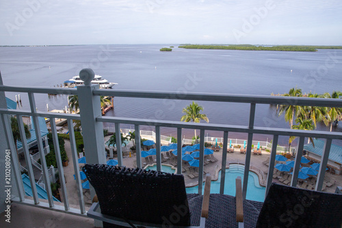 Sanibel Island Resort Balcony Overlooking Pool Deck and Coastal Waterway
