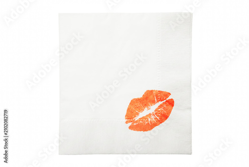 Bild auf Leinwand Lipstick Kiss Mark on White Paper Napkin
