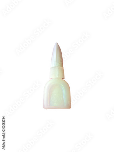 Small plastic bottle of super glue for home repair projects isolated on transparent background