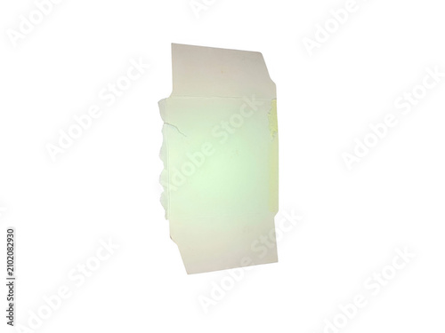 Small rectangular piece of torn white paper with rough edges isolated on transparent background