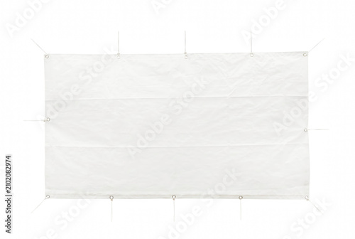 Foto White rectangular vinyl banner with eyelets and ropes