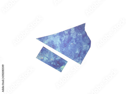 Two abstract blue geometric paper shapes with rough texture isolated on transparent background