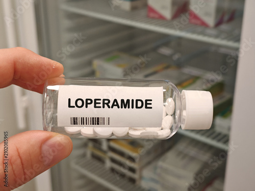 Bild auf Leinwand LOPERAMIDE antidiarrheal for acute and chronic diarrhea bottle with tablets in p