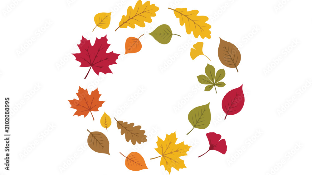 Fototapeta premium Autumn leaves wreath frame. Fall foliage border with colorful seasonal forest tree leaves.