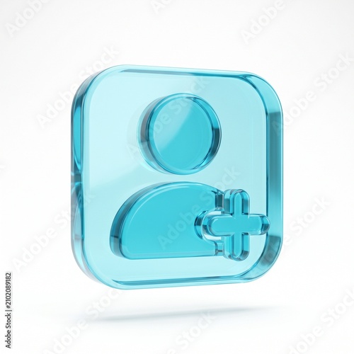 3D Glossy Blue Glass Add User Icon for Social Media and Interface Design