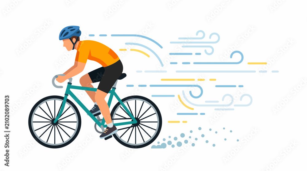 Fototapeta premium Cyclist riding a bicycle with wind blowing fast motion effect